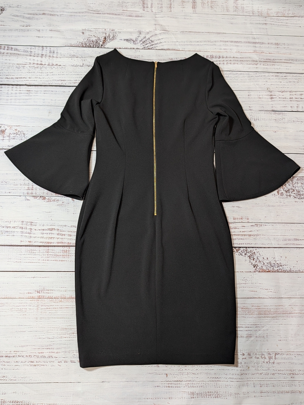 Calvin Klein Size 10 Black Bell Sleeve Sheath Dress - Picture 6 of 12